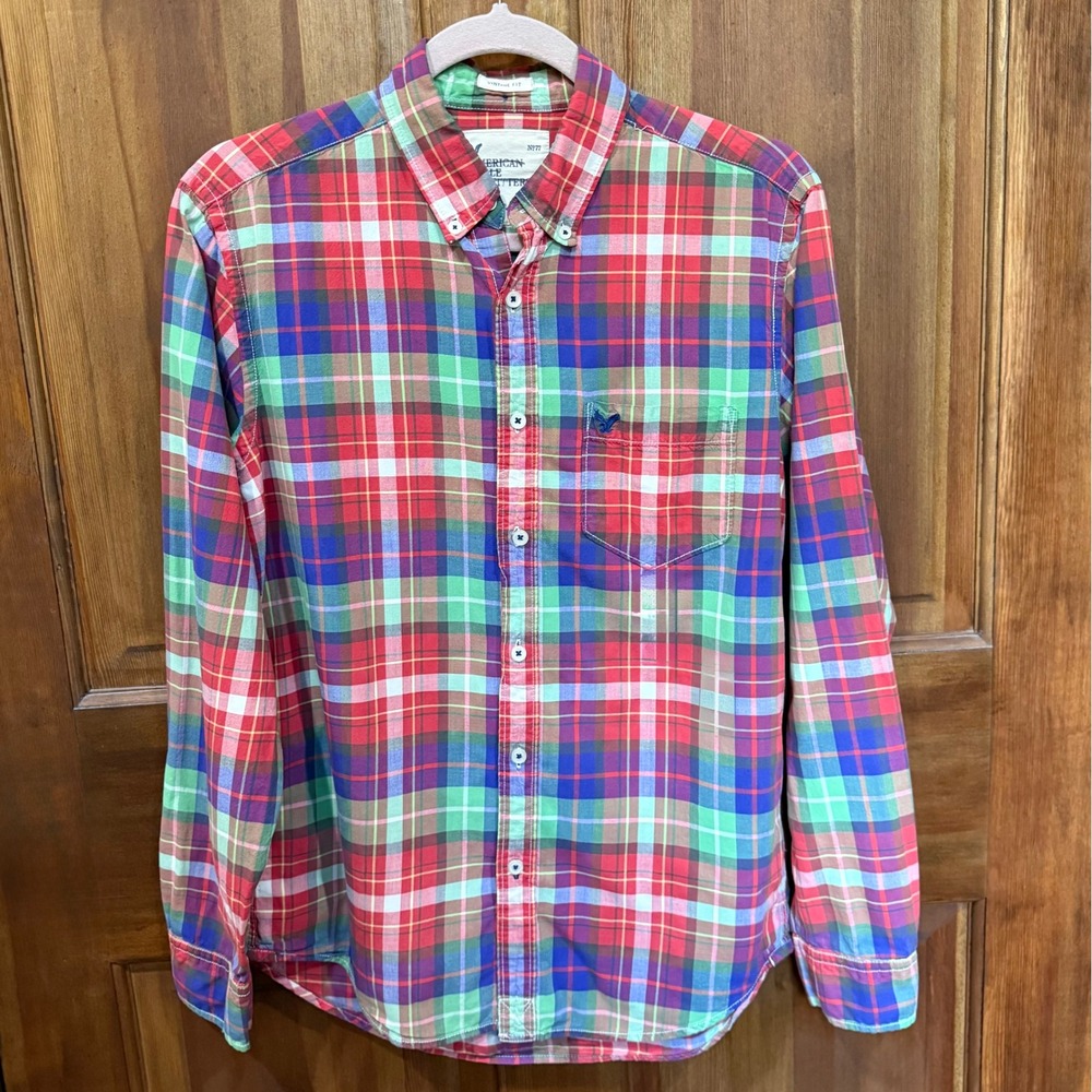 American Eagle Outfitters Mens Small Vintage Fit Plaid Button Down Shirt Multi